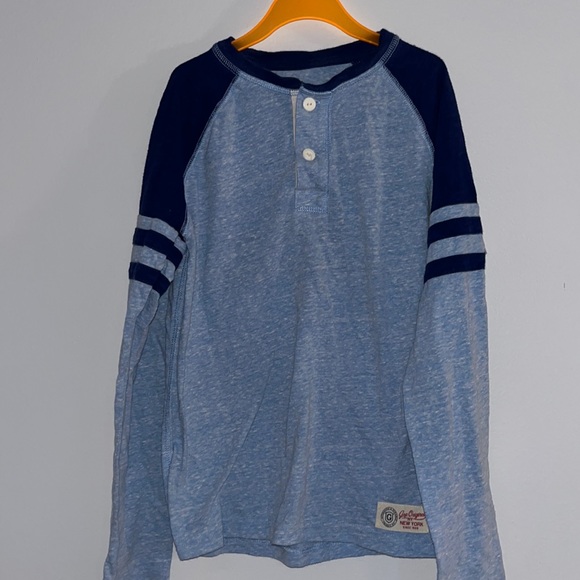 Boys Gap Blue & Navy Raglan Button Collar Long-sleeve Tee - Picture 1 of 4